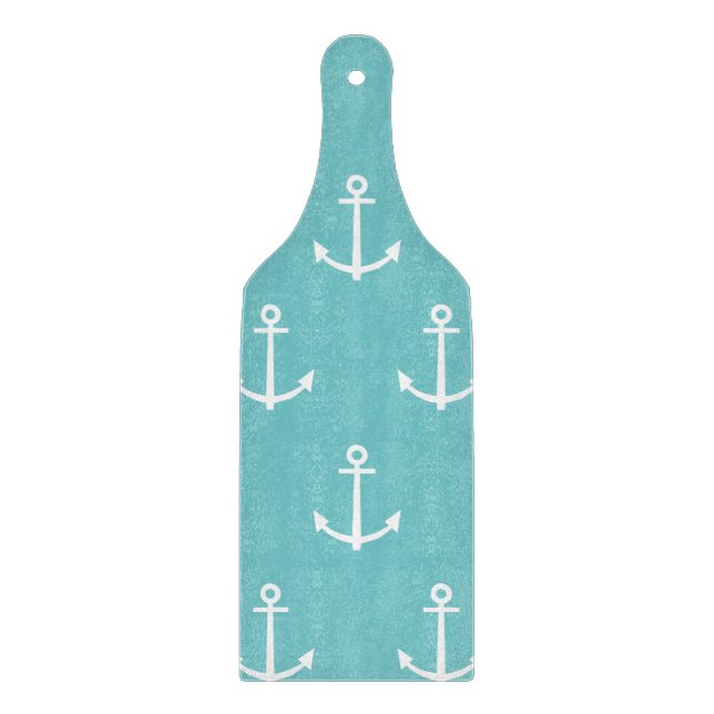 Teal and White Anchors Pattern 1 Cutting Board (Front)