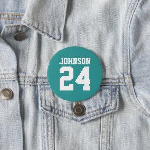 Teal and White Athlete Name Jersey Number 7.5 Cm Round Badge
