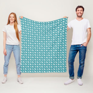 Teal and White Butterfly and Dragonfly Pattern Fleece Blanket