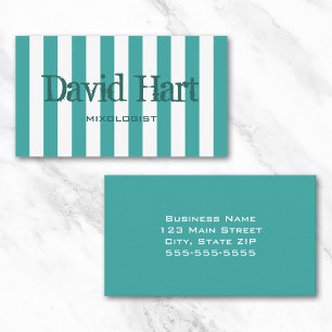 Teal and White Cabana Stripe Business Card