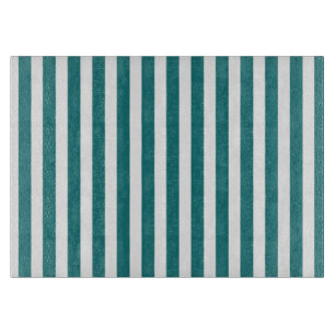 Teal and white candy stripes cutting board