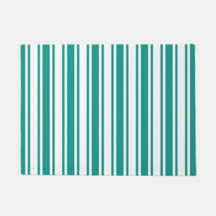 Teal and white candy stripes doormat