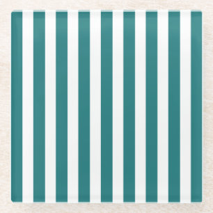 Teal and white candy stripes glass coaster