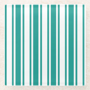 Teal and white candy stripes glass coaster