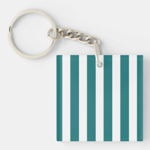 Teal and white candy stripes key ring