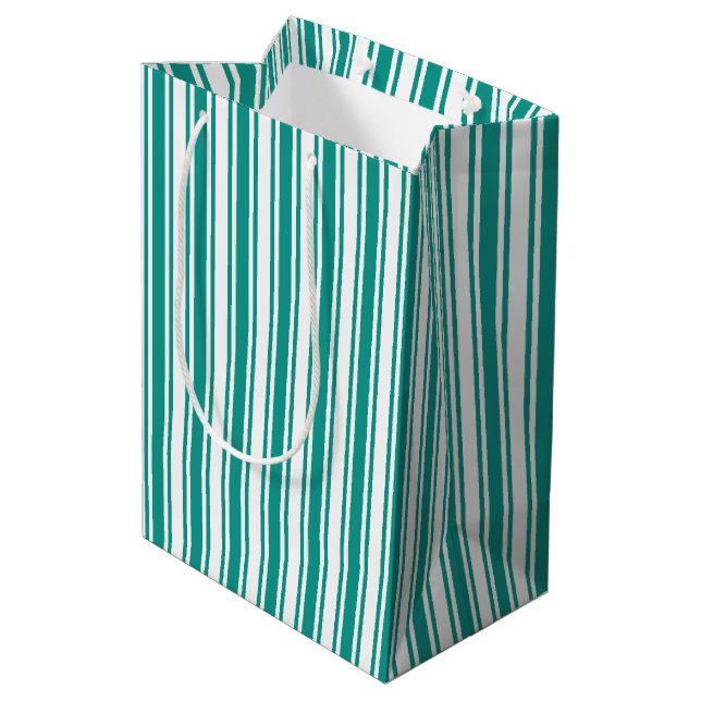 Teal and white candy stripes medium gift bag (Back Angled)