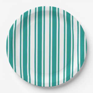 Teal and white candy stripes paper plate