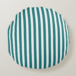 Teal and white candy stripes round cushion