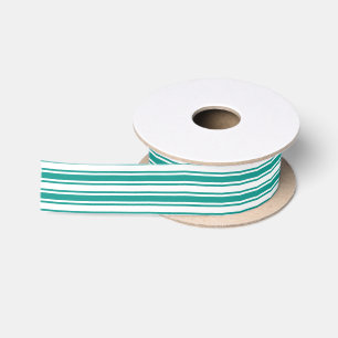 Teal and white candy stripes satin ribbon