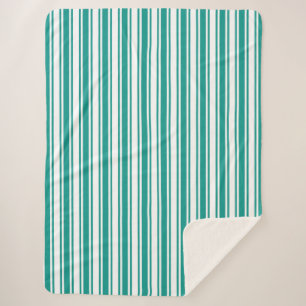 Teal and white candy stripes sherpa blanket