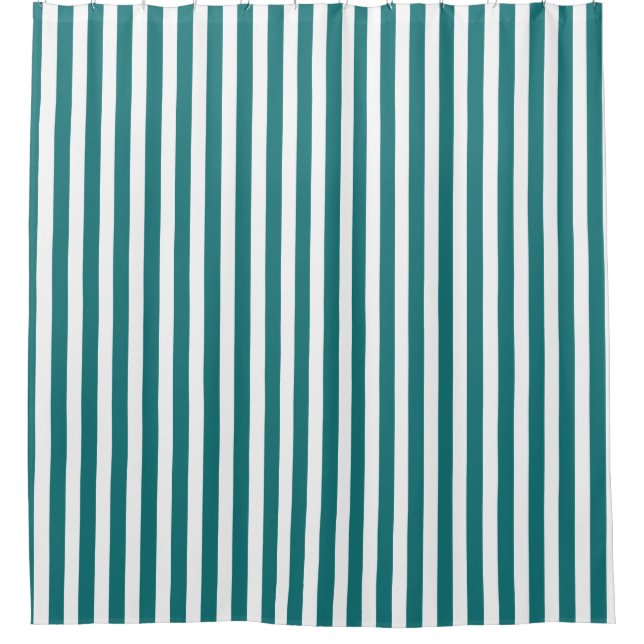 Teal and white candy stripes shower curtain (Front)