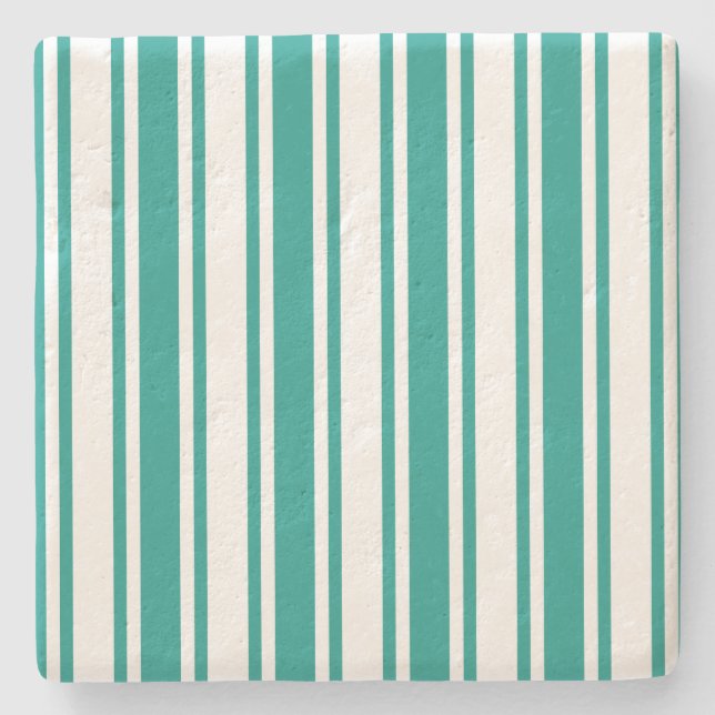 Teal and white candy stripes stone coaster (Front)