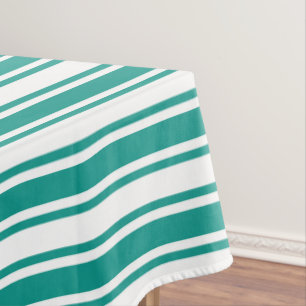 Teal and white candy stripes tablecloth