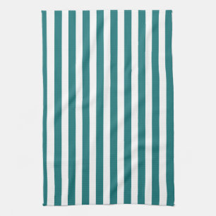 Teal and white candy stripes tea towel