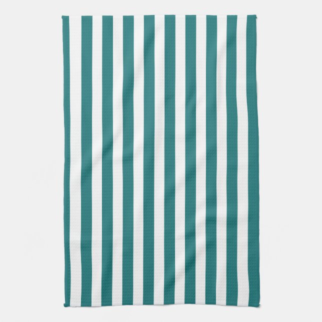 Teal and white candy stripes tea towel (Vertical)