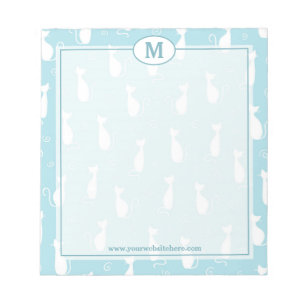 Teal and White Cats Pattern Monogram Notepad