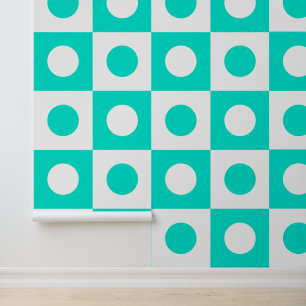 Teal and White Chess Wallpaper with Dot