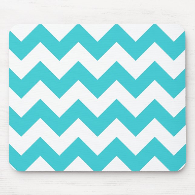 Teal and White Chevron Mouse Pad (Front)