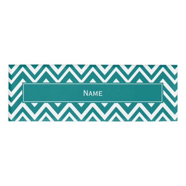 Teal and White Chevron Pattern Name Tag (Front)