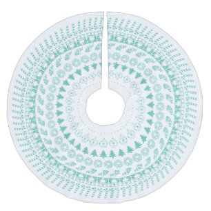 Teal and White Circular Christmas Pattern Brushed Polyester Tree Skirt