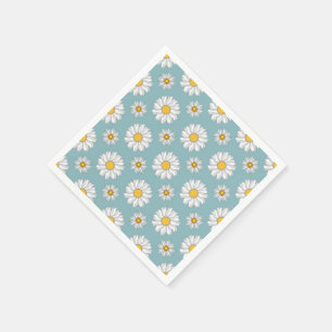 Teal and White Daisy Floral Pattern Paper Napkins