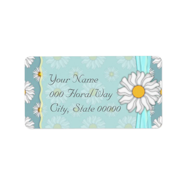 Teal and White DaisyFloral Wedding Address Lables Label (Front)