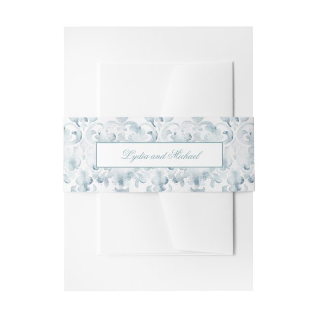 Teal and White Damask Invitation Belly Band (Front Example)