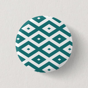 Teal and white diamond pattern 3 cm round badge