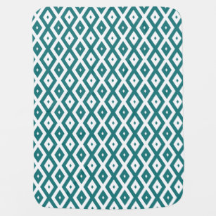 Teal and white diamond pattern baby blanket