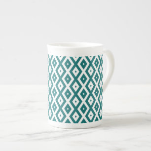 Teal and white diamond pattern bone china mug