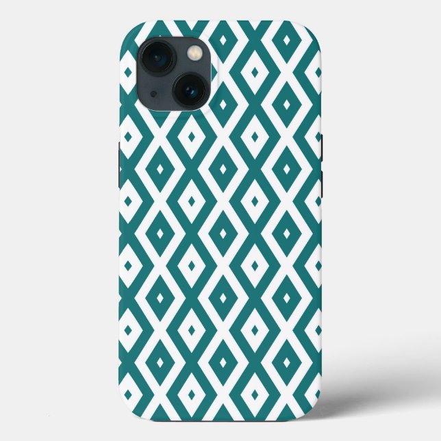 Teal and white diamond pattern Case-Mate iPhone ca Case (Back)