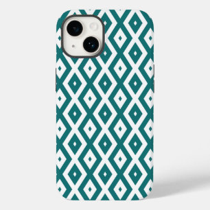 Teal and white diamond pattern Case-Mate iPhone 14 case