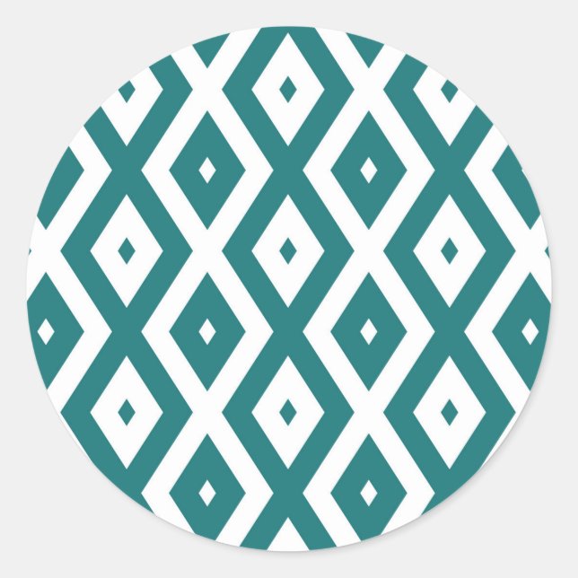 Teal and white diamond pattern classic round sticker (Front)