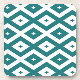 Teal and white diamond pattern coaster