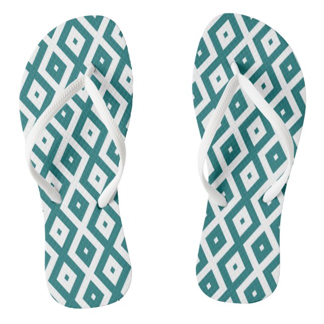 Teal and white diamond pattern flip flops (Footbed)