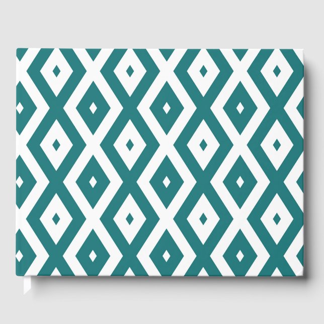 Teal and white diamond pattern guest book (Front)