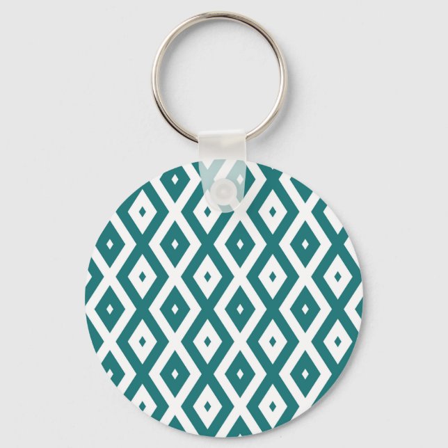 Teal and white diamond pattern key ring (Front)
