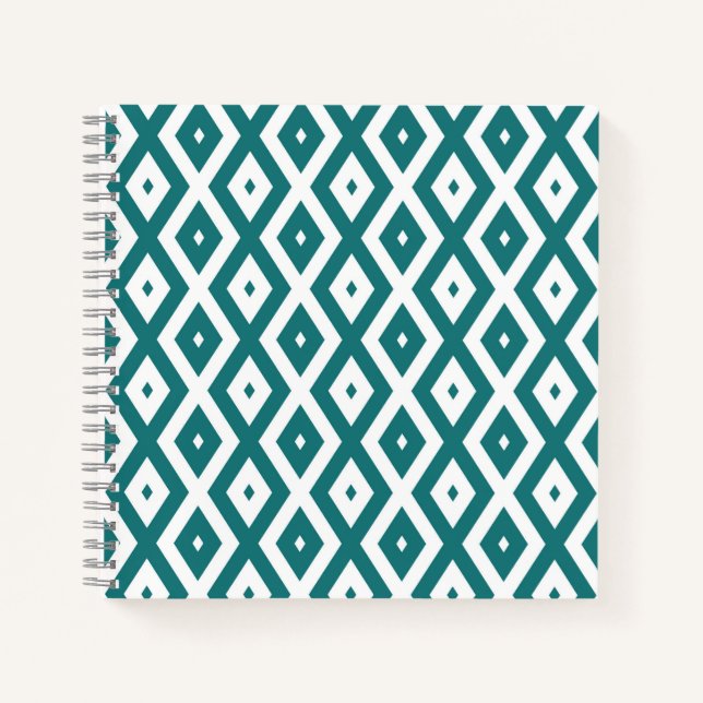 Teal and white diamond pattern notebook (Front)