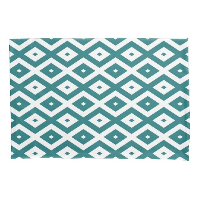 Teal and white diamond pattern pillowcase (Front)