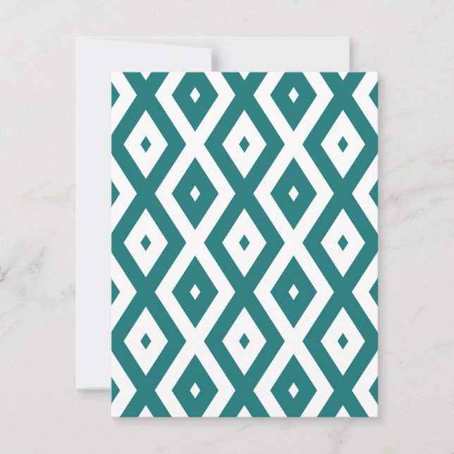 Teal and white diamond pattern RSVP card (Front)