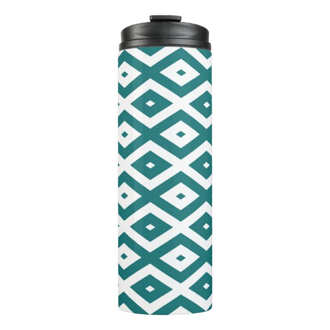 Teal and white diamond pattern thermal tumbler (Front)