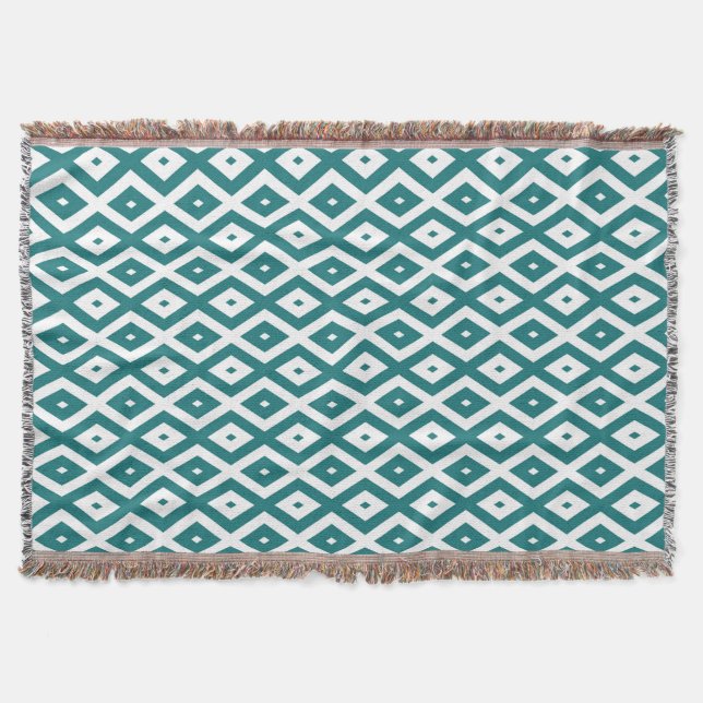 Teal and white diamond pattern throw blanket (Front)