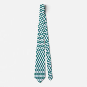 Teal and white diamond pattern tie