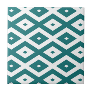 Teal and white diamond pattern tile