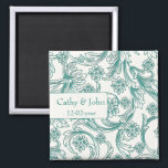 Teal and White Floral Spring Wedding Design Magnet<br><div class="desc">Teal and White Floral flowers Spring Wedding Design</div>
