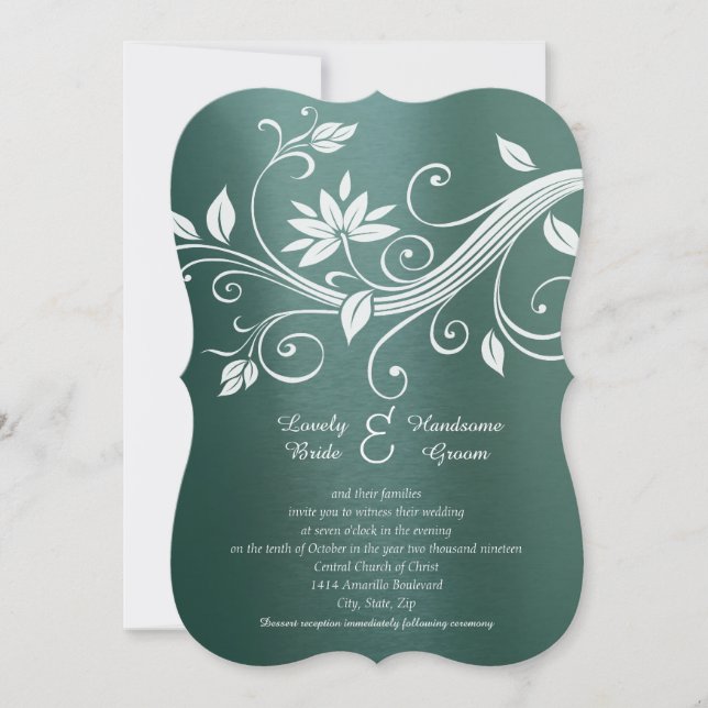 Teal and White Floral Whimsey Wedding Invitation (Front)