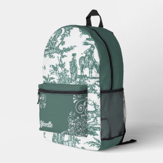 Teal and White French Toile Pattern Personalised Printed Backpack