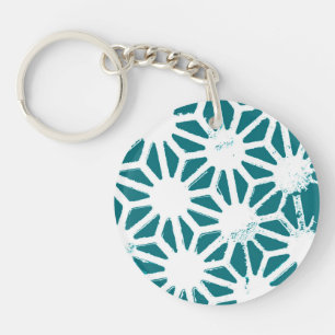 Teal and white geometric pattern key ring