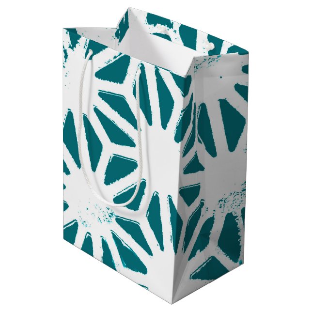 Teal and white geometric pattern medium gift bag (Back Angled)