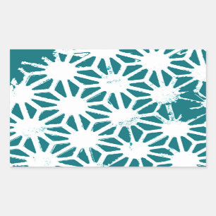 Teal and white geometric pattern rectangular sticker